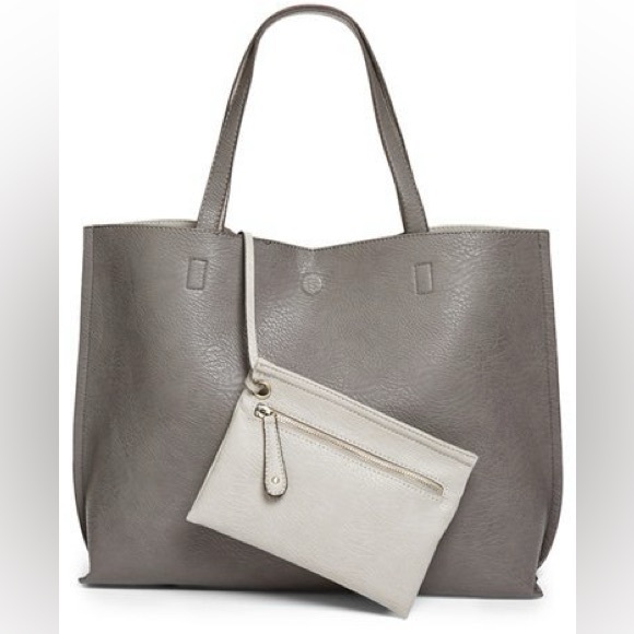 Street Level Handbags - Gray Street Level Reversible Tote with Pouch